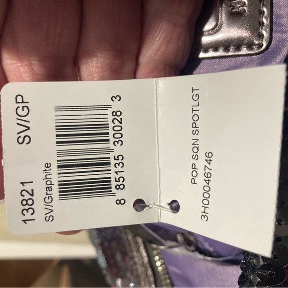 COACH POPPY Silver Sequin Many  Pockets Lilac Lining Shoulder Handbag Purse NEW - Picture 14 of 16